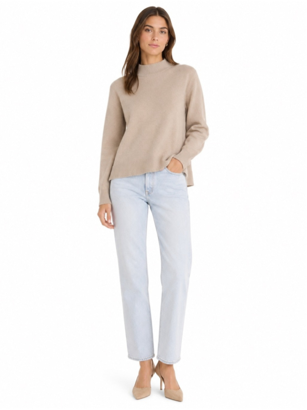rag & bone 100% Cashmere Mock Neck Sweater Taupe Beige Size S